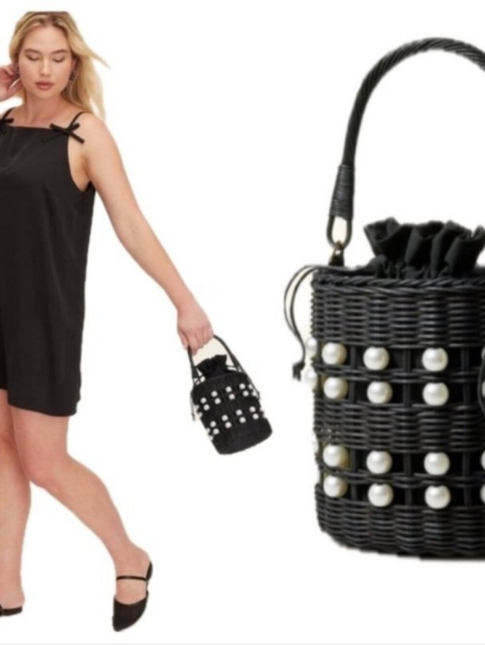 Kate Spade New York 🎯 - Pearl Embellished Basket Bucket Bag (Black 🖤)